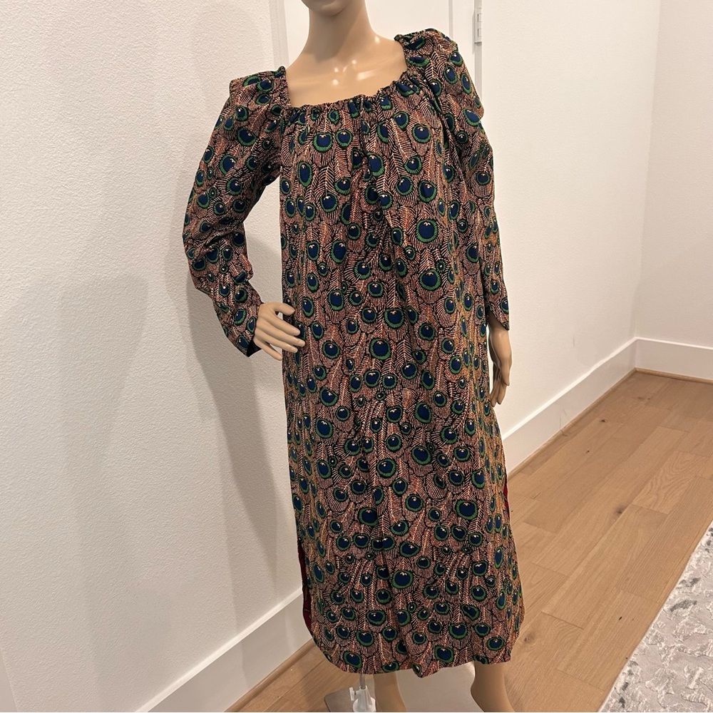 Elegant Peacock Print Dress. New